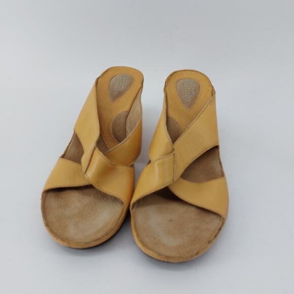Clarks Artisan Sandals Size 8.5 M Leather Upper Tan Wedge 73527 - Picture 9 of 12